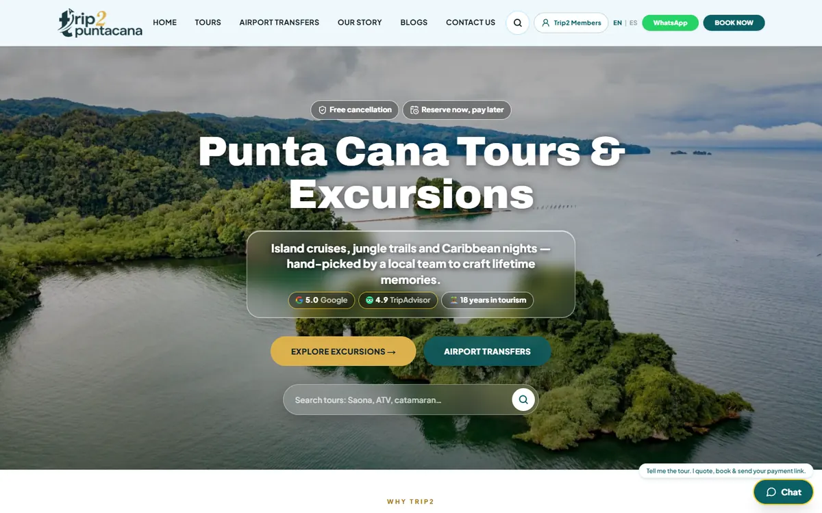 Trip2 Punta Cana: home page (desktop), trip2puntacana.com